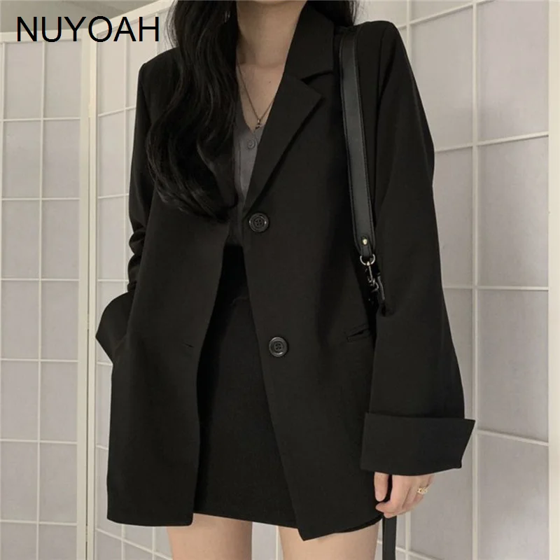 Loose Black Suit Coat Autumn Winter Fashion High Waist A-line Skirt Two Piece Set Women's |