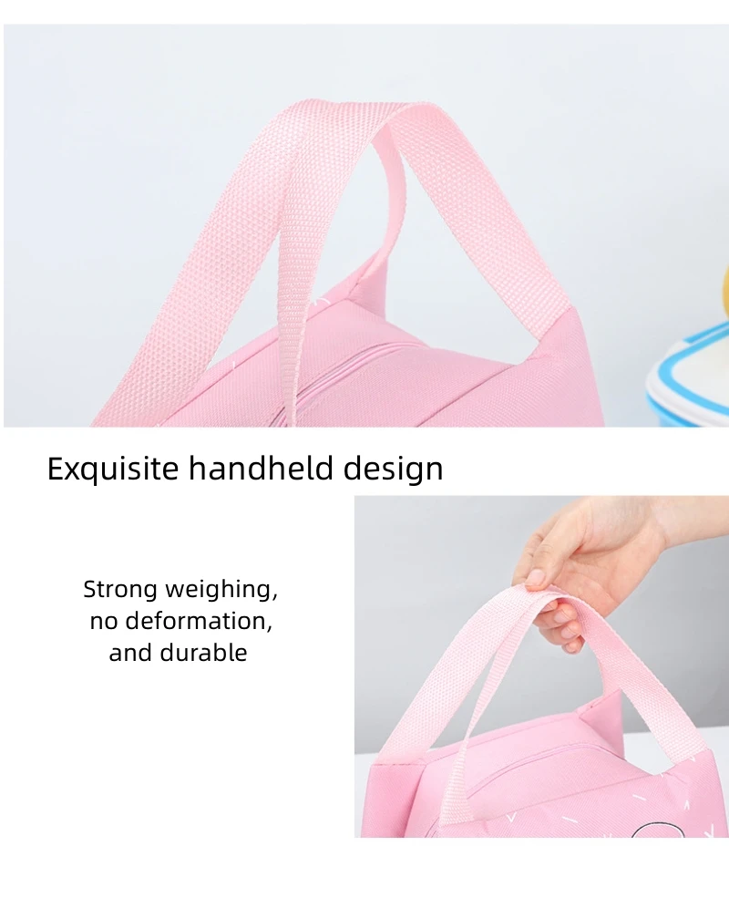 Insulated Lunch Bag 23cm Canvas Thermal Cooler Pouch Kids Women Picnic