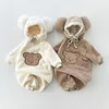 HY2469 Korean Style Winter Soft Baby Romper Suit for Boys And Girls with Hat Removable All-Match Child Outfit Crawling Clothes