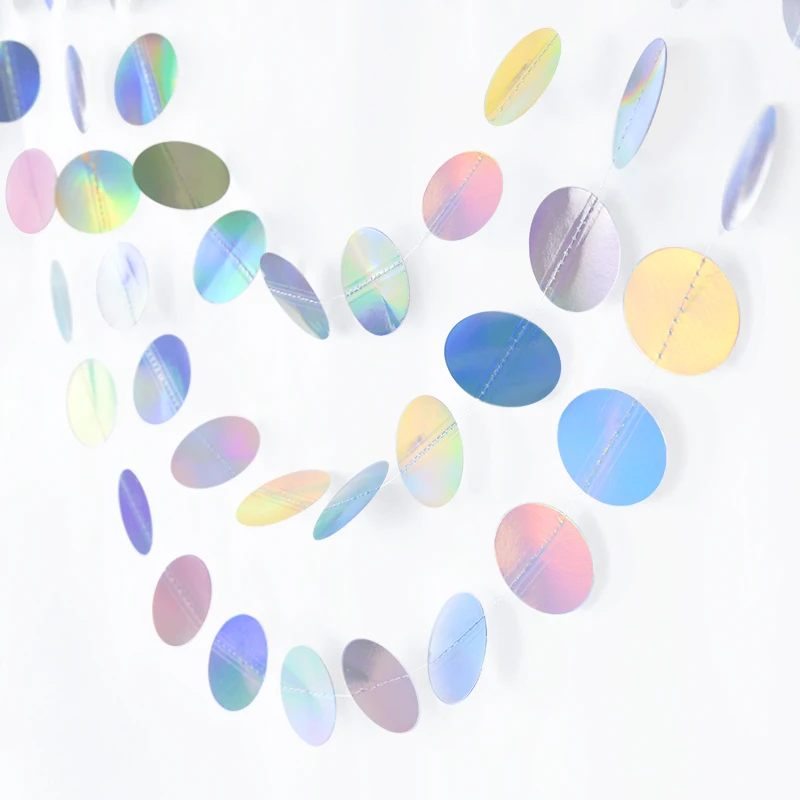 Laser Mirror Paper Star Round Garland Flash Banner Birthday Party Decoration Baby Shower Wedding Wall Hanging Decor DIY Supplies |