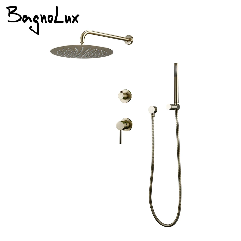 Gunmetal Shower Faucet Embed Box Wall Mounted  8-16 Inch Rain Head Hot &Cold Shower Tap Handheld 2 Ways Ceiling Arm Bathroom Sys 2