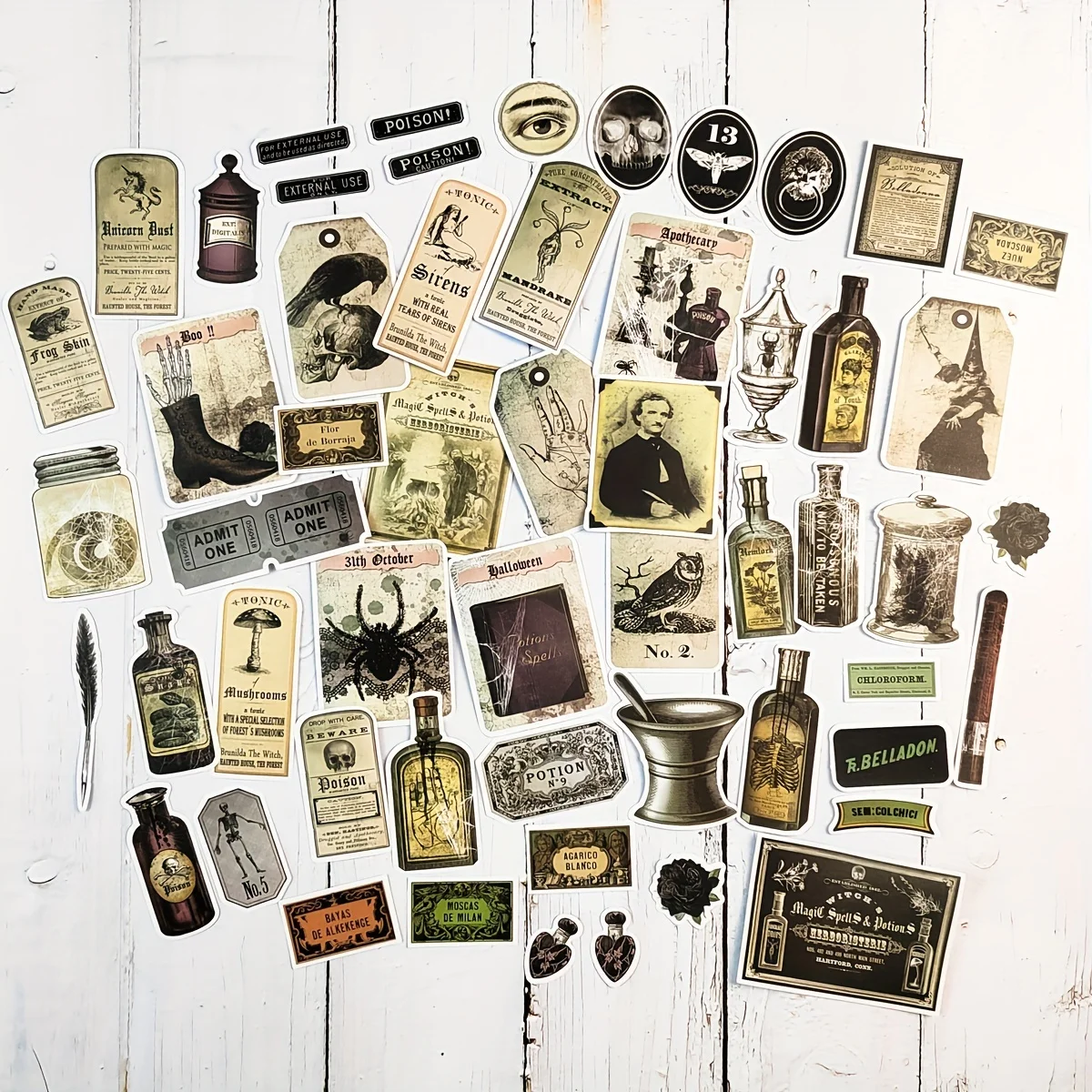 Vintage Potion Bottle Labels Stickers 50PCS/Pack Retro Horror Gothic For Suitcase Scrapbooking Laptop Decorative