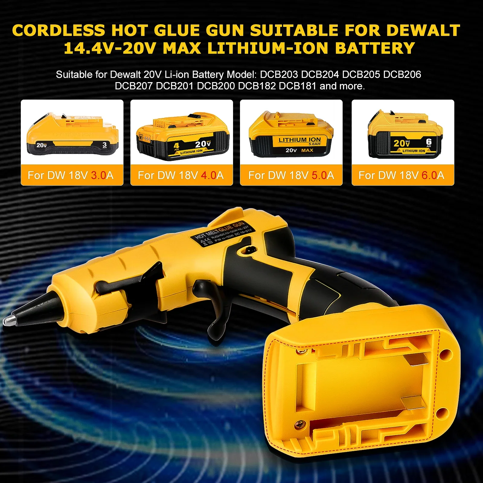 Cordless Hot Glue Gun 30s Quick Preheat Hot Melt Glue Gun with 30 Pcs 7mm Sticks For Dewalt 20V Battery No Battery tools