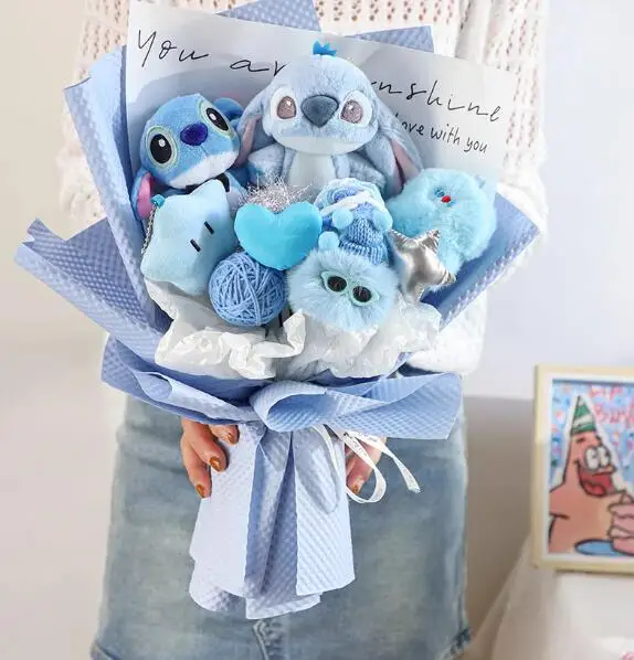 Plush dolls Christmas gift stitch plush toys with soap flower cartoon bouquets stitch stuffed animal creative gifts birthday