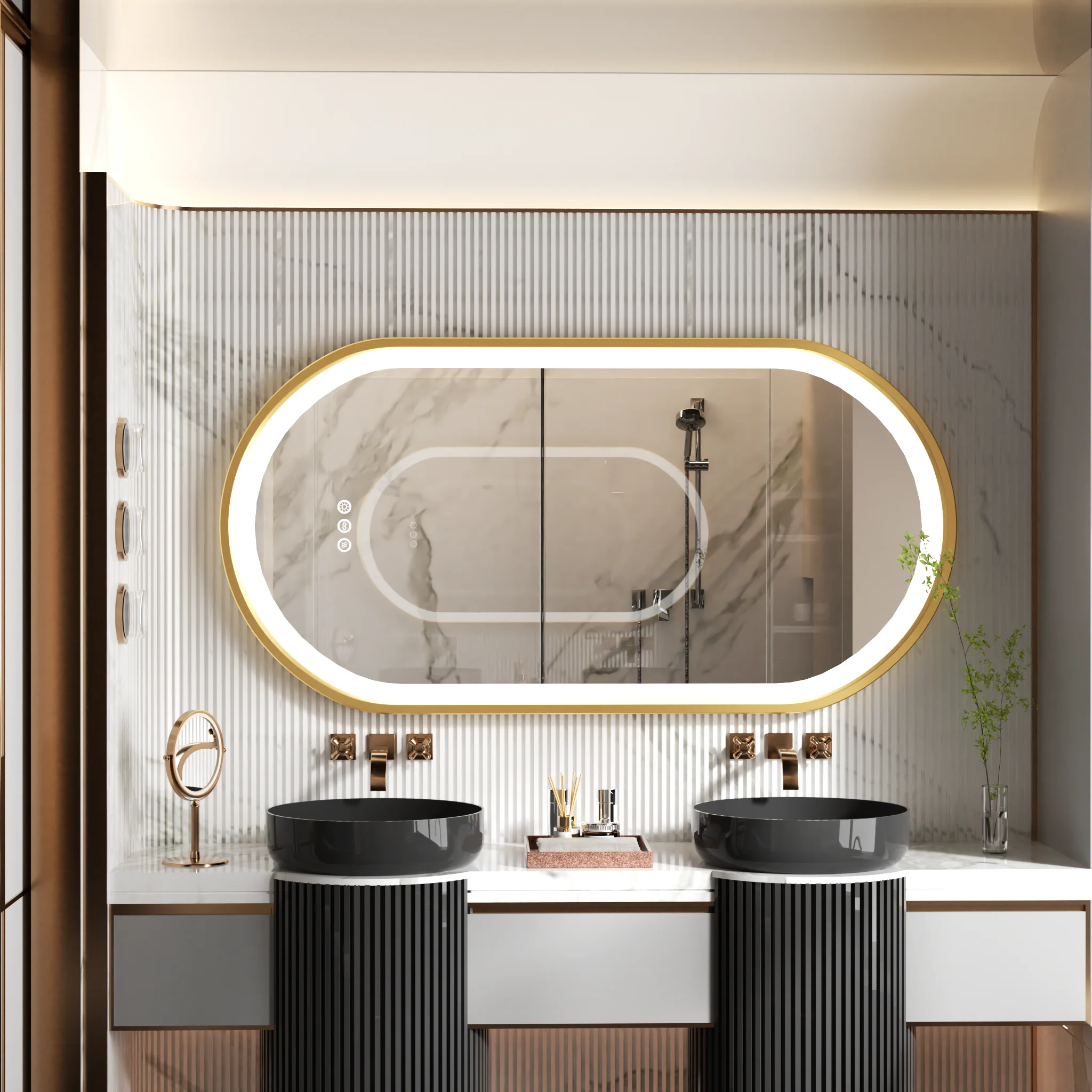 Large LED Oval Bathroom Mirror with Stepless Dimmable Lighted Vanity Mirror for Wall Mounted Vanity with Frame Anti-Fog Memory 3