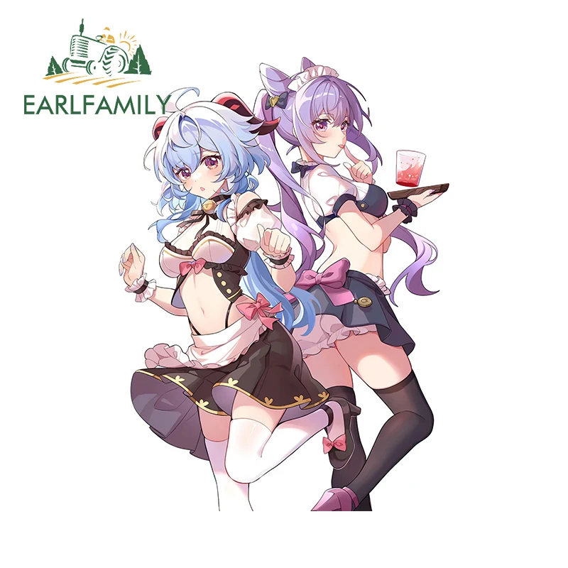 EARLFAMILY 13 см x 9,5 см Ganyu и Keqing NSFW горничная Автомобильная наклейка сексуальное аниме Луки фургон наклейка красивый кондиционер Декор