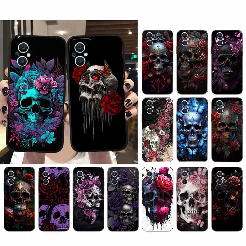 

Skull Flower Art Phone Case For OPPO Reno8 Pro Plus Reno8 T Reno6 7 8 5 Lite Reno7 8 6 4 Pro Reno5 Z Reno9 Pro