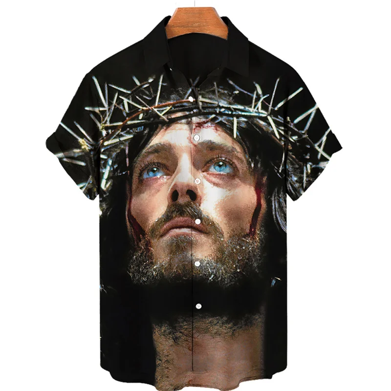 Christ Jesus Graphic Shirts for Men Clothing 3D Printed Hawaiian Beach Shirts Short Sleeve y2k Tops Vintage Clothes Lapel Blouse summer men s hawaiian set cashew floral 3d printed lapel button shirt beach shorts suit hip hop streetwear casual couple outfits