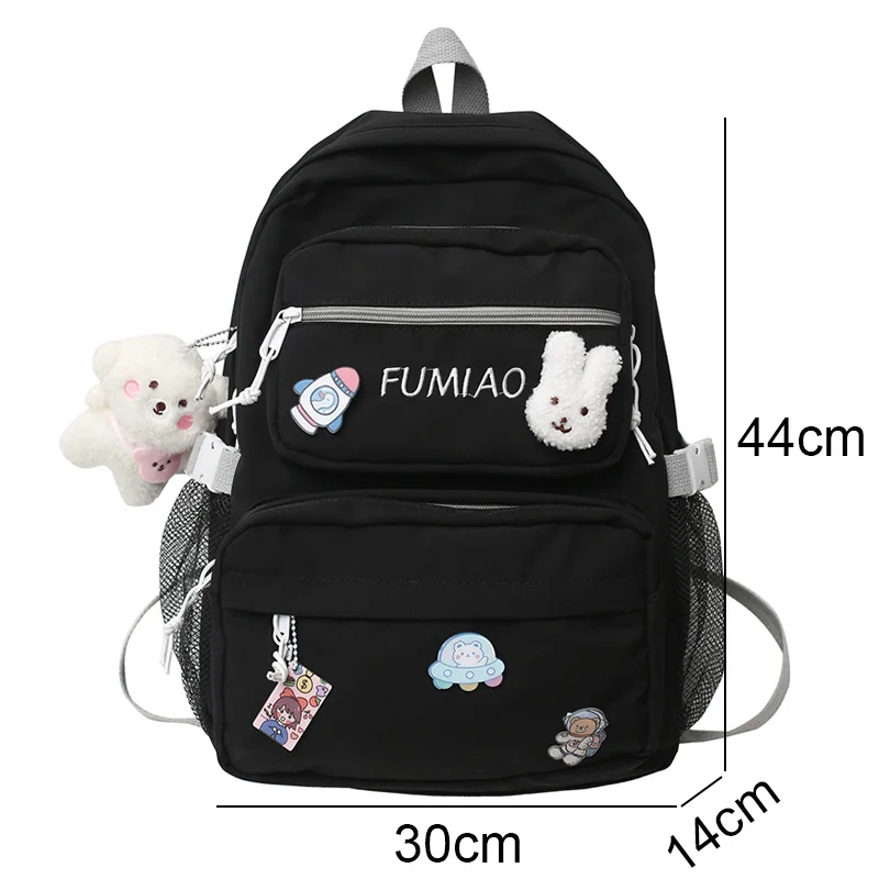 Cute Girl Travel Badge Pin Backpack Book Trendy Women School Bag Lady Kawaii College Backpack Fashion Female Laptop Student Bags