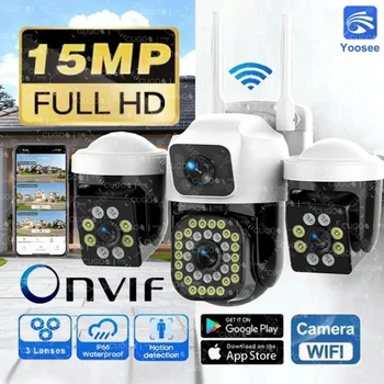 15MP 8K WiFi IP Camera 3 Lens 3 Screens Surveillance PTZ Camera IP Outdoor Waterproof  Auto Tracking  Security CCTV Cam YOOSEE 1