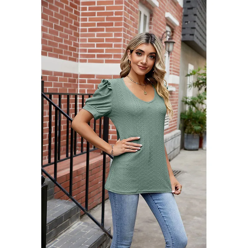 Solid Loose Blouses For Women Fashion 2023 Summer Elegant Chic Women's Luxury Puff Sleeve Shirts And Blouses Youth Female Top