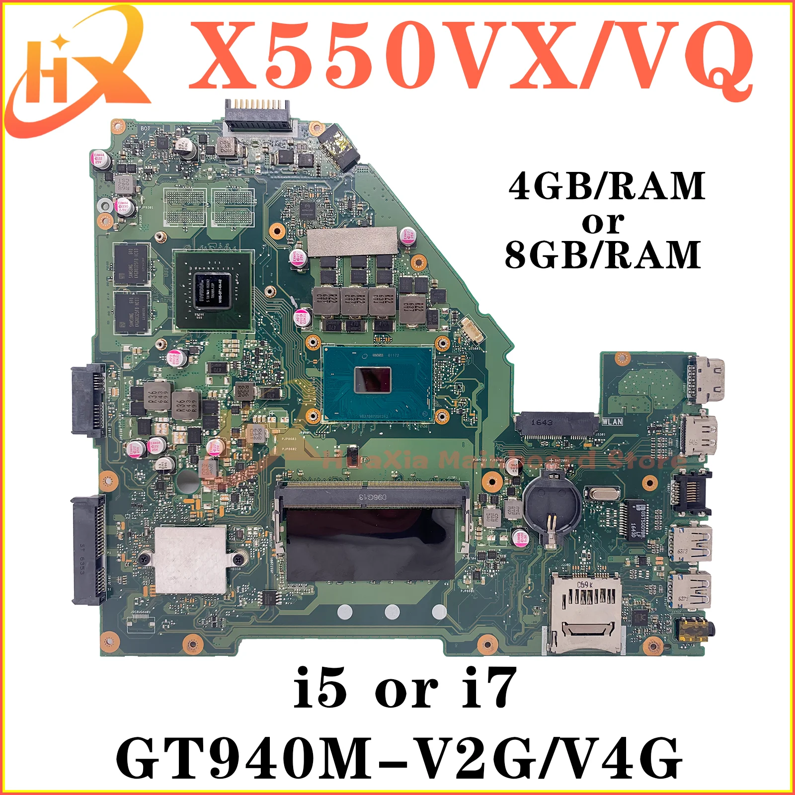 X550VX Mainboard A550VX X550VQ X550VXK X550V FH5900V FX50V FZ50V W50V Laptop Motherboard i5 i7 6th/7th GT940M/GTX950M RAM-4G/8G