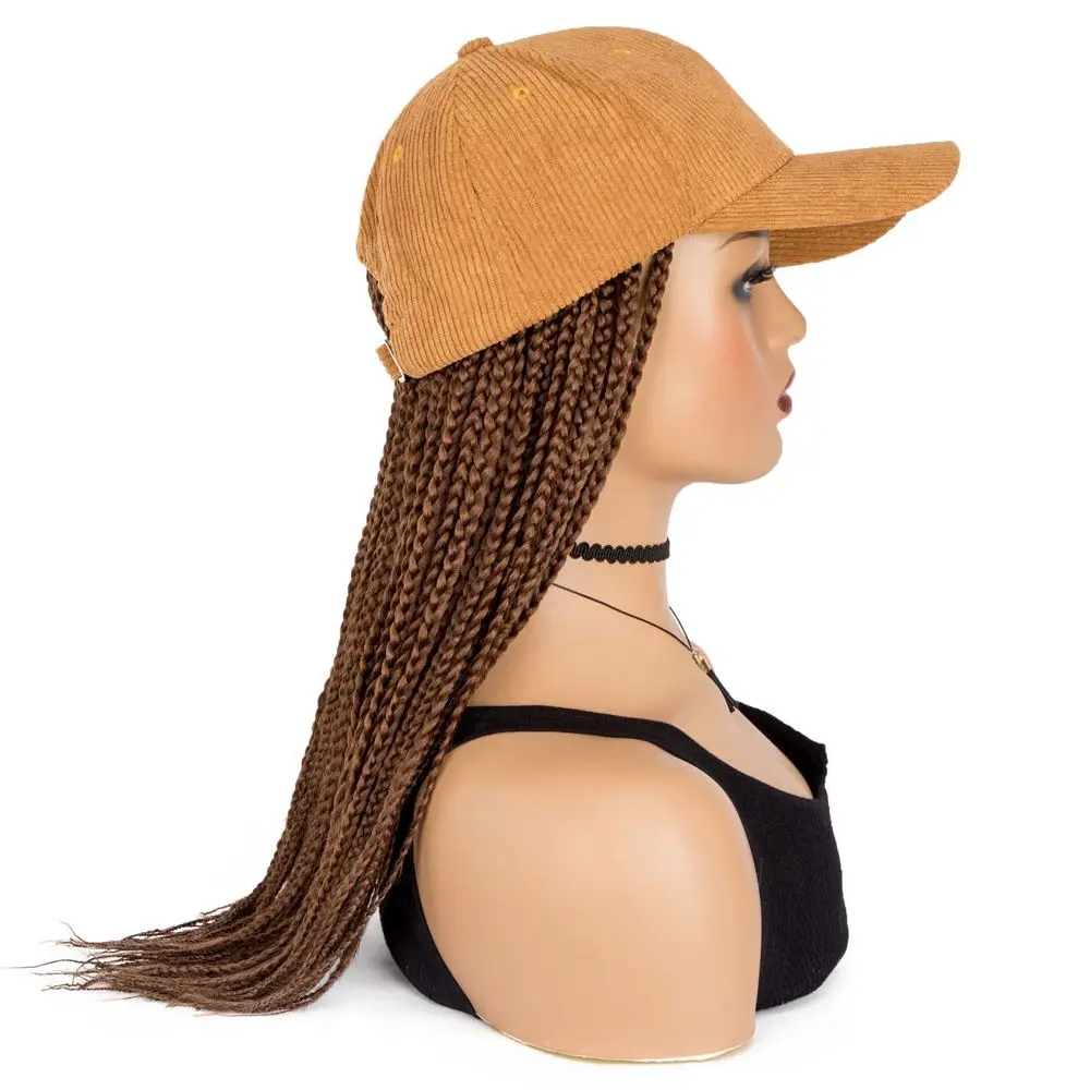 WIGERA Braided Baseball Cap Wig On Sale Box Braid Hair Extensions With Hat Deep Brown Synthetic Hair Cap Wig For Women