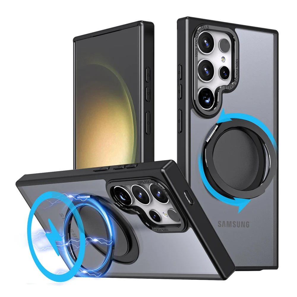KEYSION Matte Hülle für MagSafe für Samsung Galaxy S24 Ultra 5G S24+ S23 FE 360° ° Rotierende magnetische Ring-transparente Telefonabdeckung – Detail 13