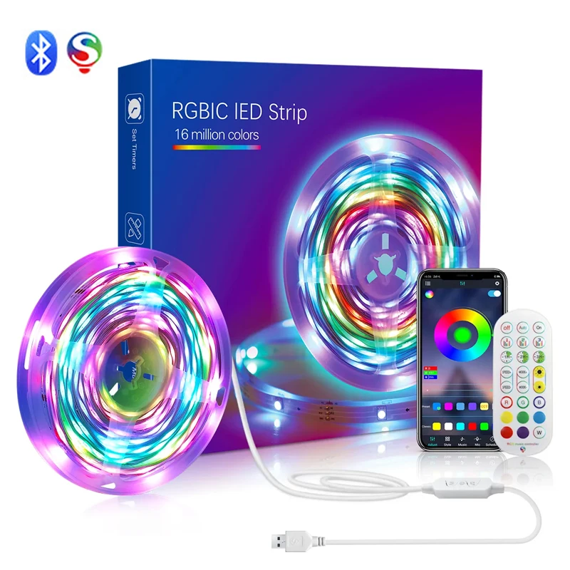 

RGBIC LED Strip Lights with Music Rhythm Sync Light Bluetooth APP Control Flexible Decoration TV Background for Room Party Decor