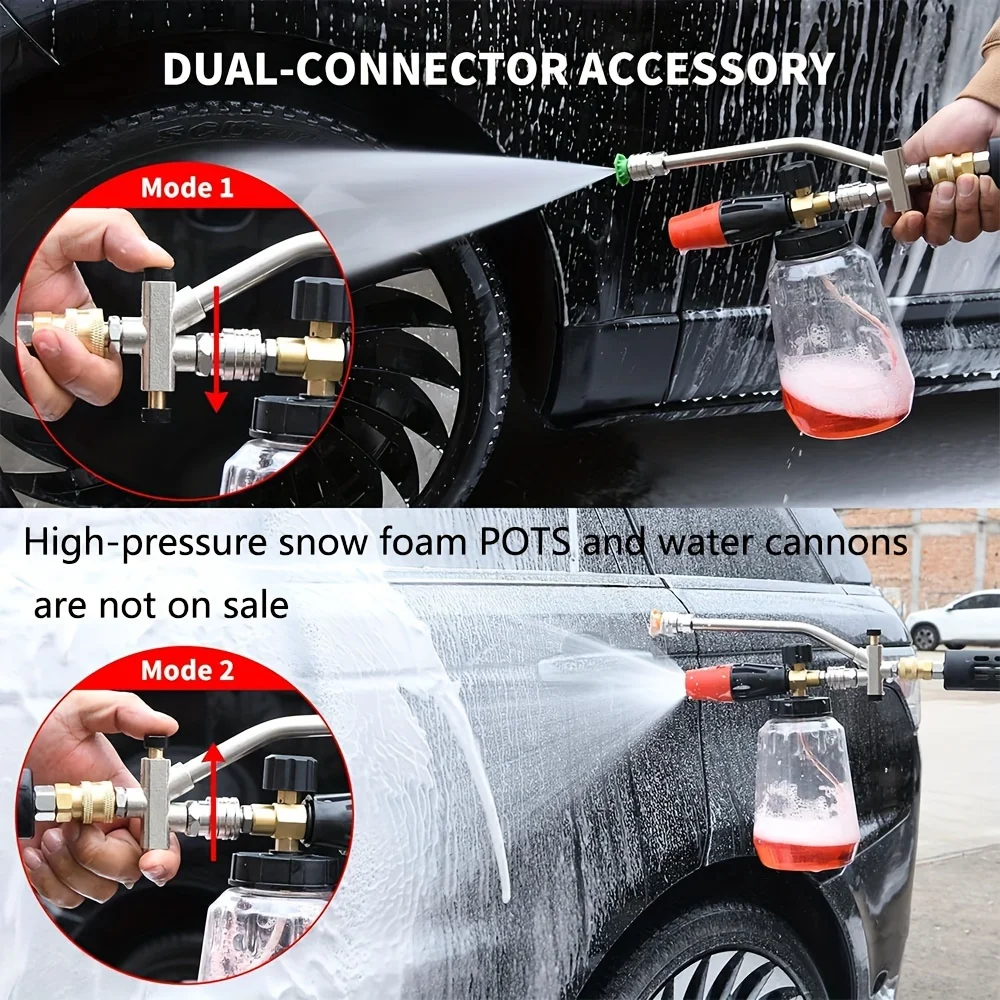 1/4" Quick Connect Foam Cannon Dual Adapter Metal Dual Head for High Pressure Washers Compatible with EU & US Includes 7 Nozzles 6