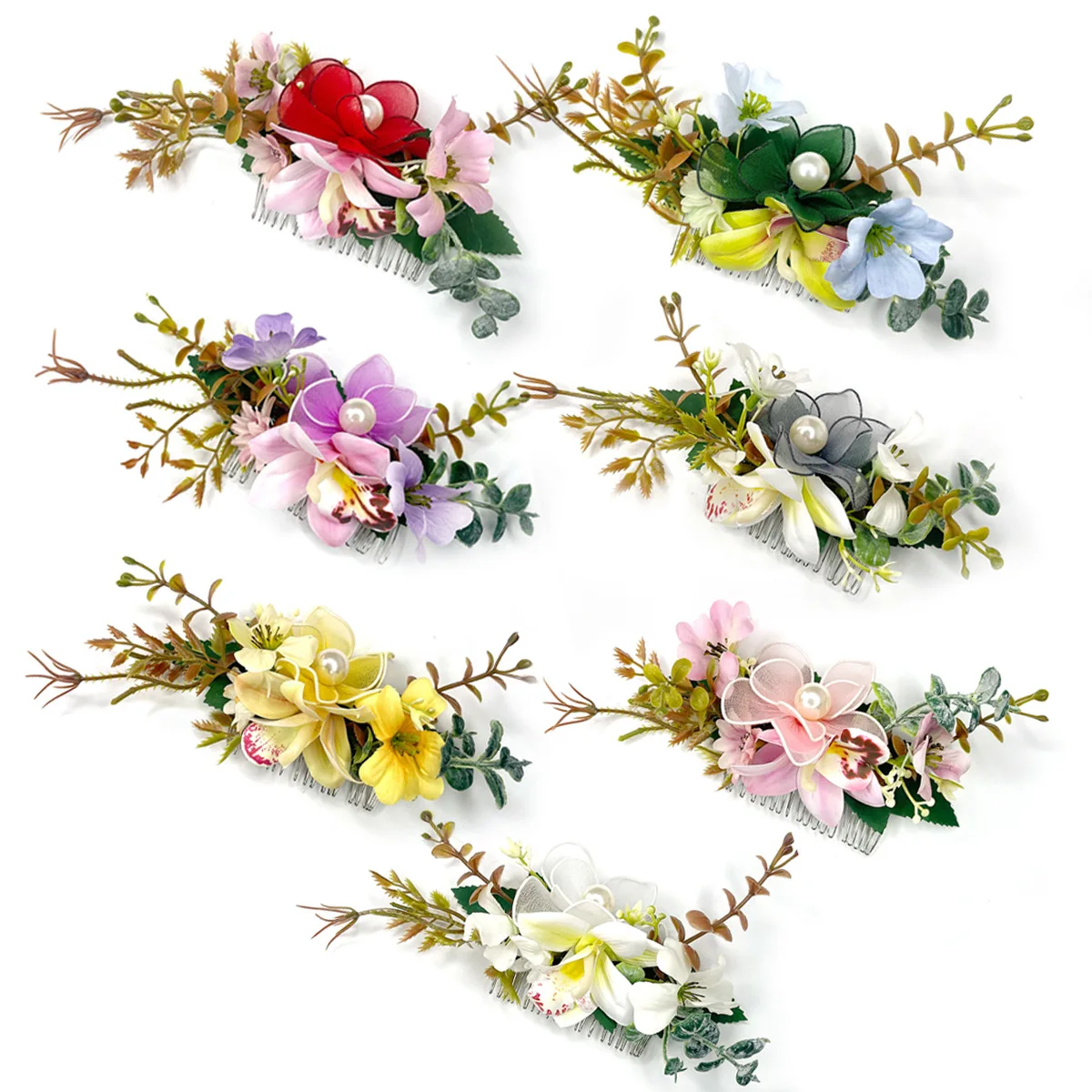 Flower Hair Comb for Bridal Elegant Updo Hair Ornaments Wedding Floral Flower Leaf Comb Brides Accessories Headwear
