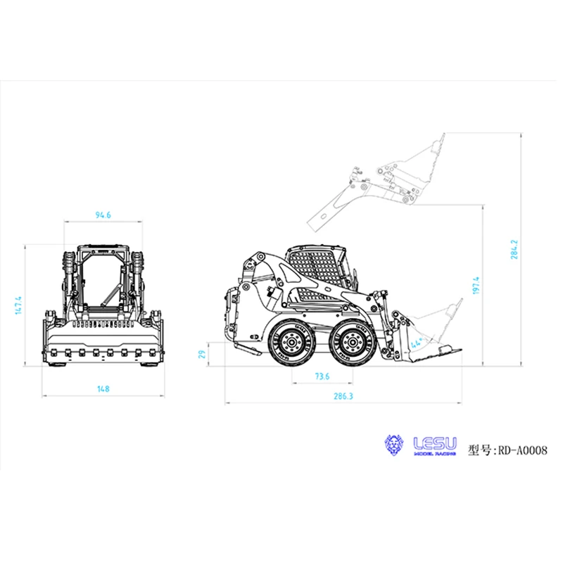 LESU LT5H 1/14 RC Hydraulic Loader Painted KIT Truck Wheeled Skid-Steer Metal Remote Control Car Model Toys Light Sound THZH1449 6