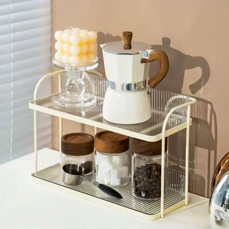 

Kitchen Condiment Shelf Multi Functional Storage Shelf Bedroom Luxury Cosmetics Perfume Double Deck Desktop Shelf