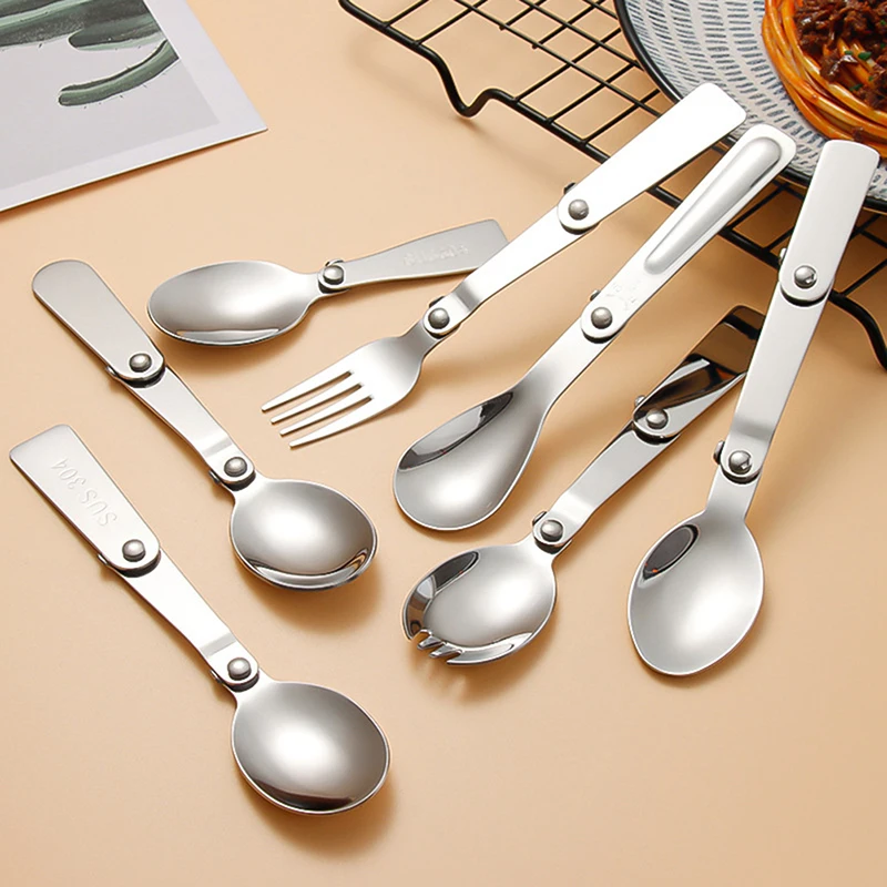 Stainless Steel Solding Spoon Three-Fold Spoon Fork Outdoor Portable Tableware Travel camping cutlery,portable tableware,portable cutlery,titanium tableware