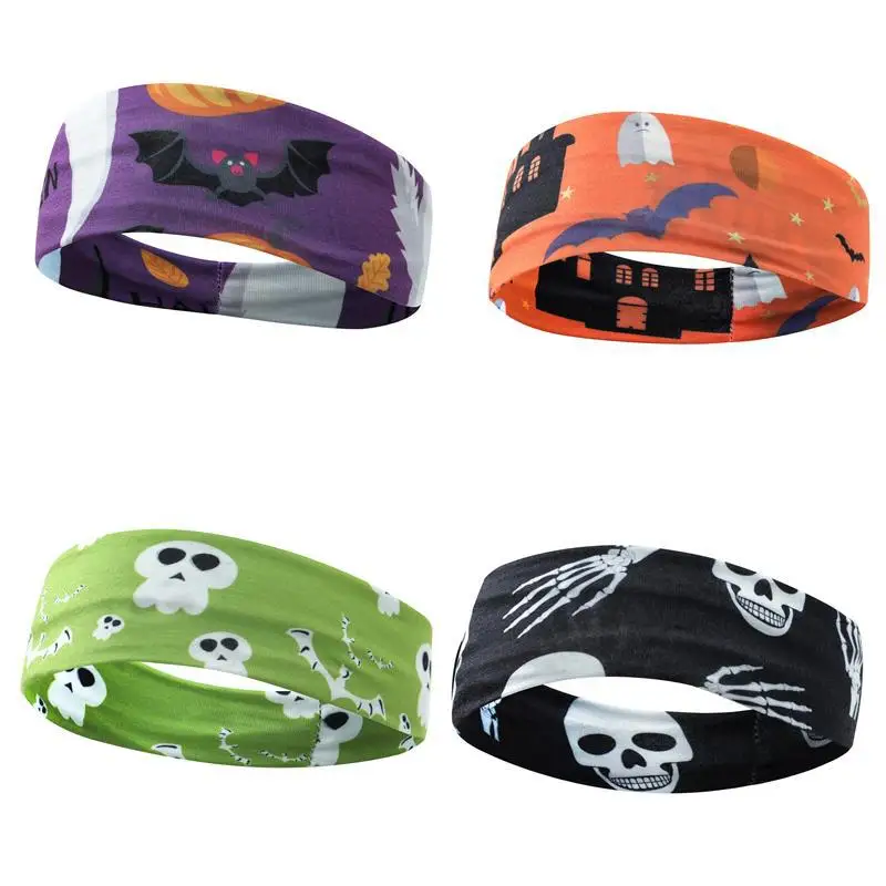 Halloween Turban Headband Pumpkin Hair Wrap Twist Skull Print Breathable Sweatband Hair Accessories For Women Gym Bandage Party