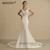 BEPEITHY Customized V Neck Mermaid Wedding Party Dress Sleeveless Court Train Vintage Boho Bridal Gown For Women Online Shopping 6