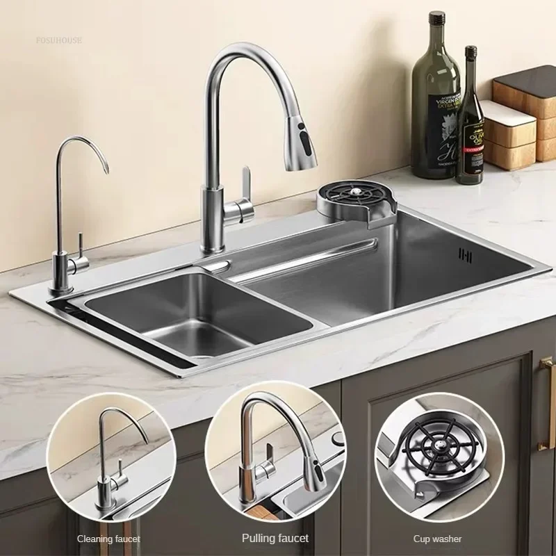 Light Luxury Silver Nano Sink for Kitchen Modern Stainless Steel Three-hole Kitchen Sinks Creative Household Sinks for Balcony 3
