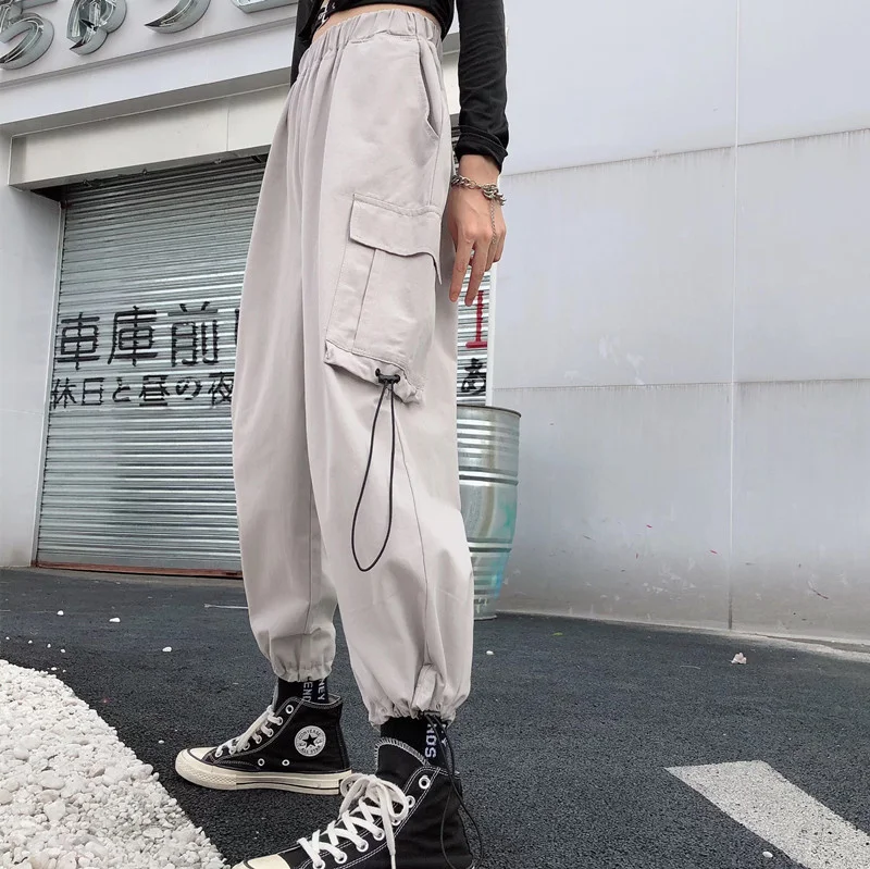 Black Casual Joggers Streetwear Elastic High Waist Autumn Loose Harajuku Trousers Korean Tide Ladies Pocket Cargo Womens Pants joggers for women