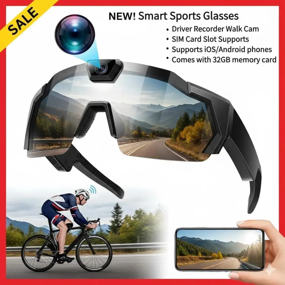 HD Video Glasses Action Camera Smart Glasses Sports cycling sunglasses Outdoor Bicycle Motorcycle Driver Recorder Walk Cam