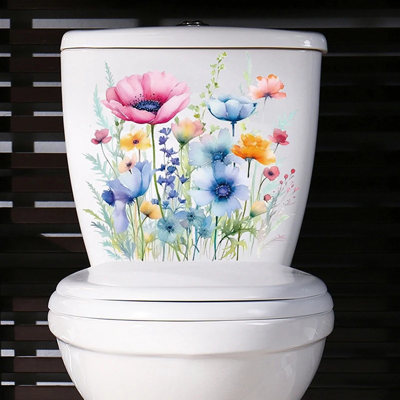 Various Green Plants Flowers Wall Sticker Bathroom Toilet Decor Decals Living Room Cabinet Home Decoration Self Adhesive Mural