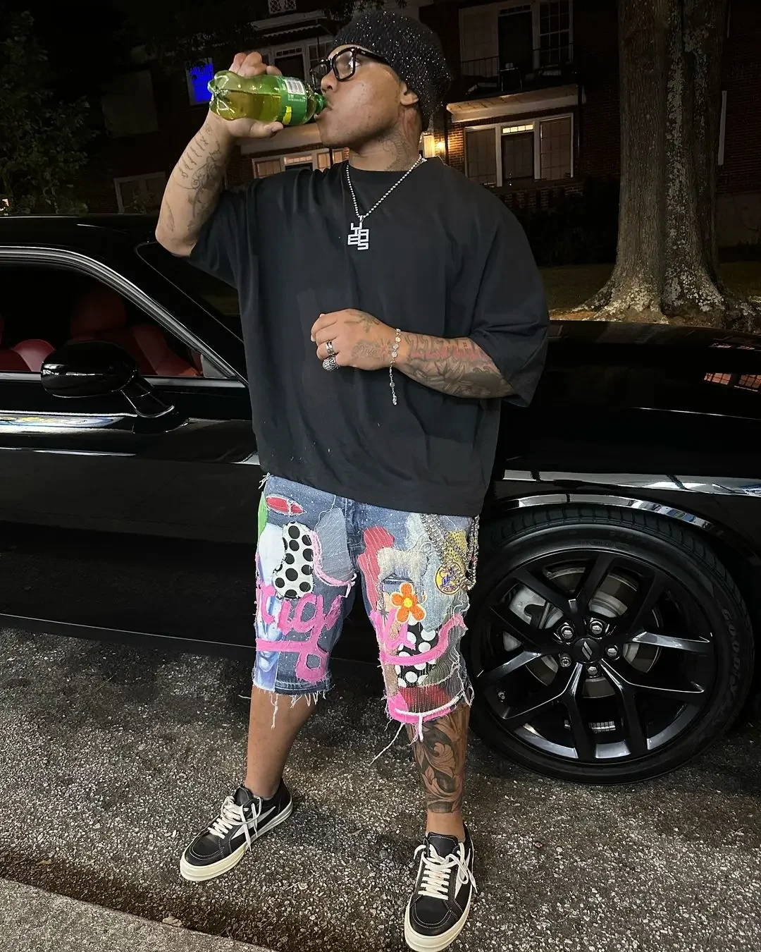 Gothic Punk Skull Letter Pattern Patchwork Shorts Men Y2k Streetwear Pants Hip Hop Fashion Denim Shorts Summer denim shorts