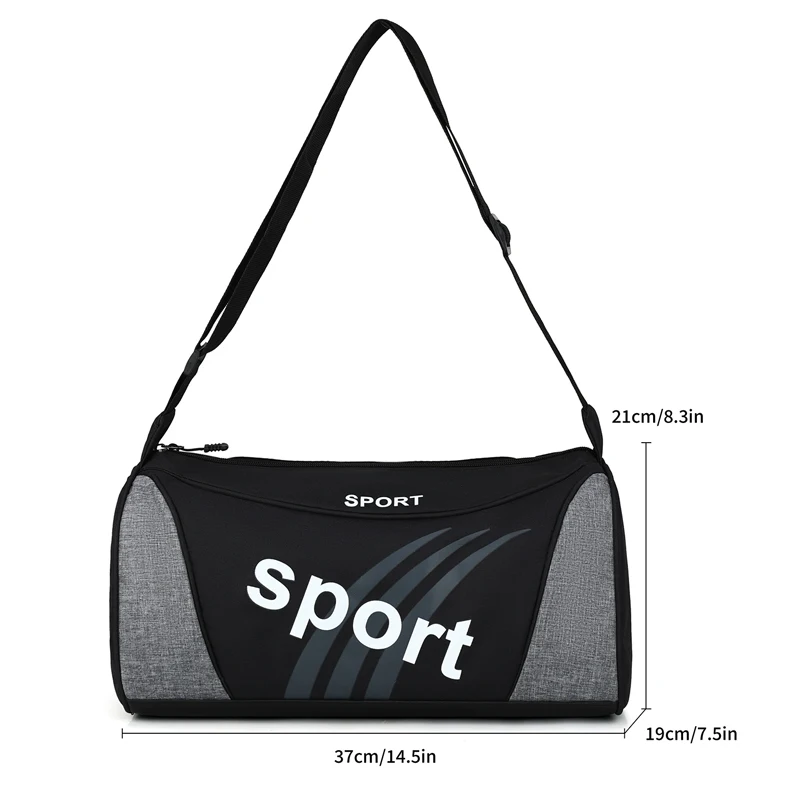 Sports black and gray men's nylon travel luggage bag, gym, weekend vacation and storage, sports accessory bag