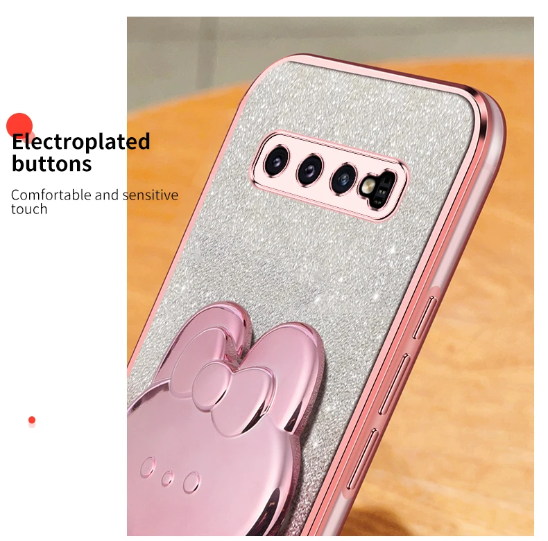 Étui de support de miroir de maquillage de lapin à paillettes pour Samsung Galaxy Note 20 Ultra Plus S10Plus S10 plus S 10 Soft Cover_voghion.com