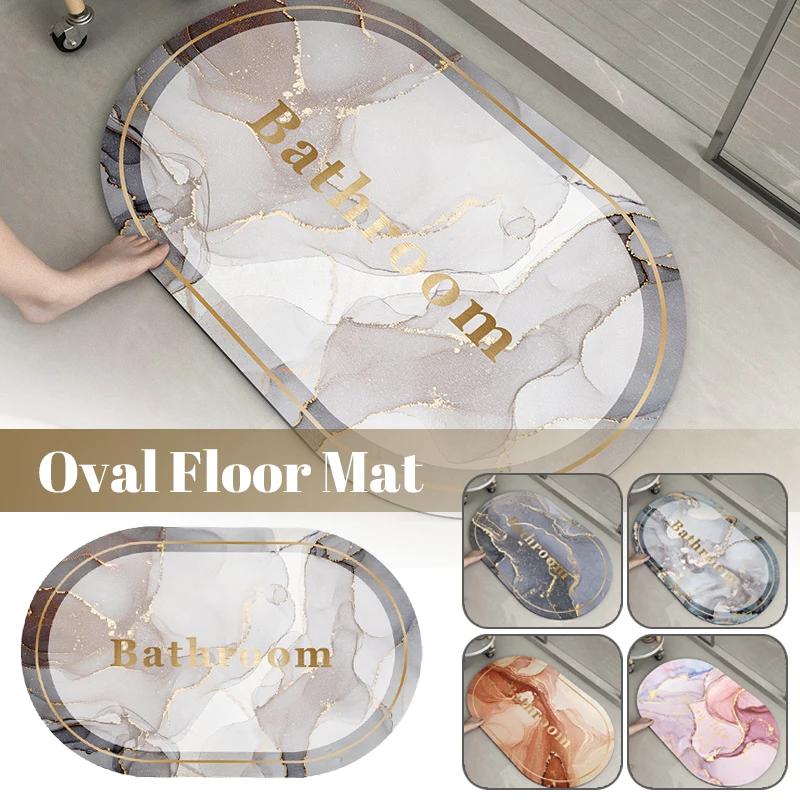 

Super Absorbent Quick Drying Bathroom Rug Bath Mat Non-slip Entrance Doormat Oval Floor Mats Toilet Carpet Fashion Home Decor