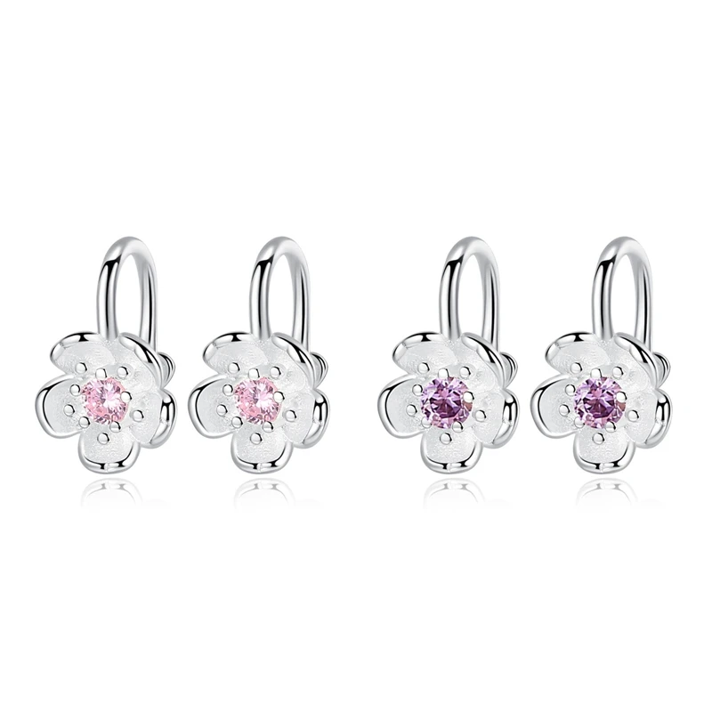 Korea Style Crystal Cherry Blossom Flower Clip On Earrings Without Piercing Girls Party Sweet Silver Color No Hole Ear Clip ear clip earrings,clip earrings,ear clip,ear accessories