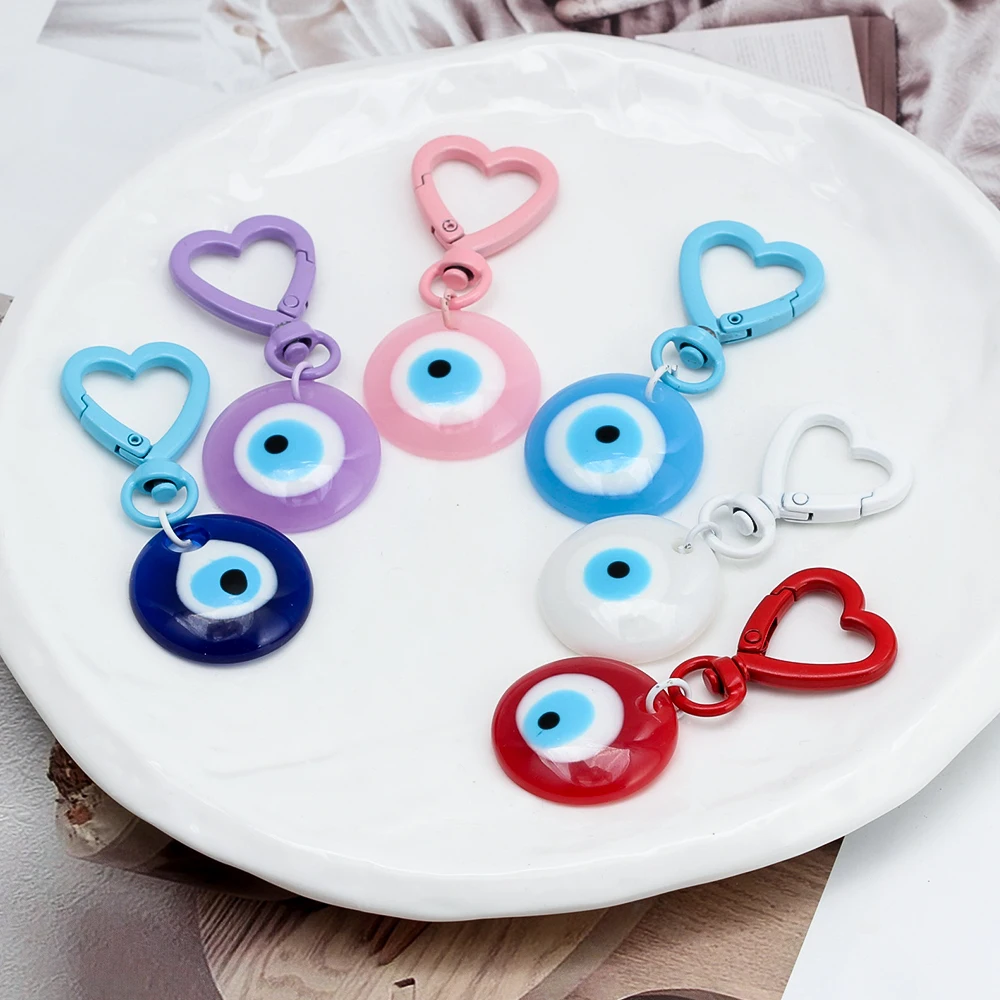 Lucky Eye Turkish Evil Eye Keychain Heart Clip Plastic Round Pendant Key  Chain Car Keyring Llavero Porte Clé מחזיק מפתחות - Key Chains - AliExpress