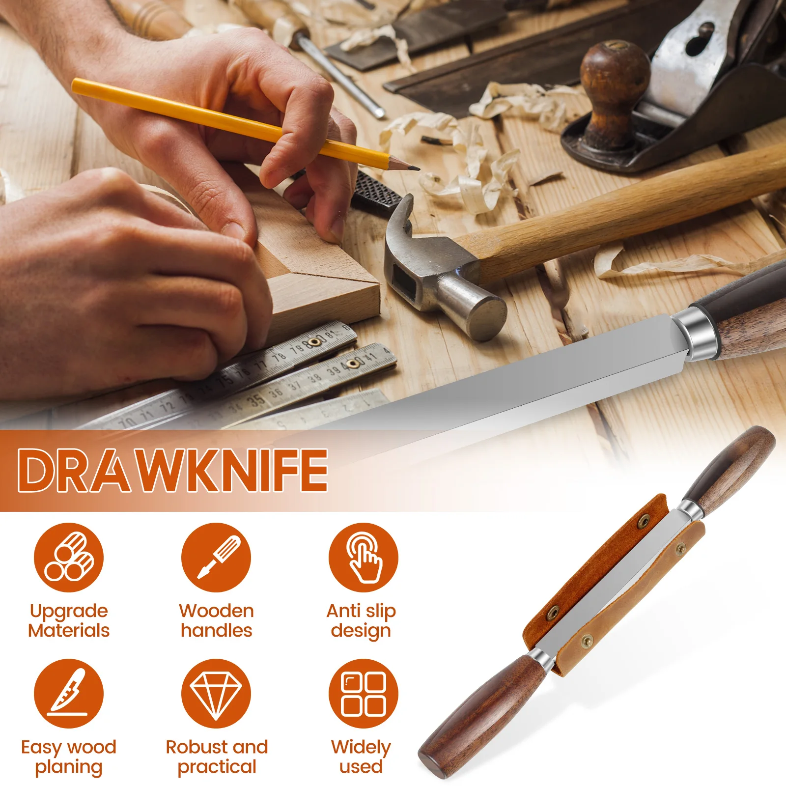 Sk5 Ziehmesser Holzbearbeitungswerkzeug Zugmesser Holzschnitzmesser mit Lederscheide Whittling Messer Holzbearbeitungs-Handschneidewerkzeug – Detail 7