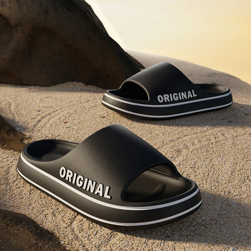 Feslishoet Women Letter Slippers Beach Slides Solid Color Mens Thick Sole Indoor Bathroom Anti Slip Shoes Summer Couple Sandals_voghion.com