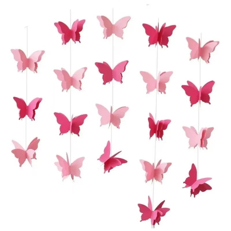 1set 3D three-dimensional ribbon gradient butterfly paper flower colorful butterfly paper string piece birthday party decoration