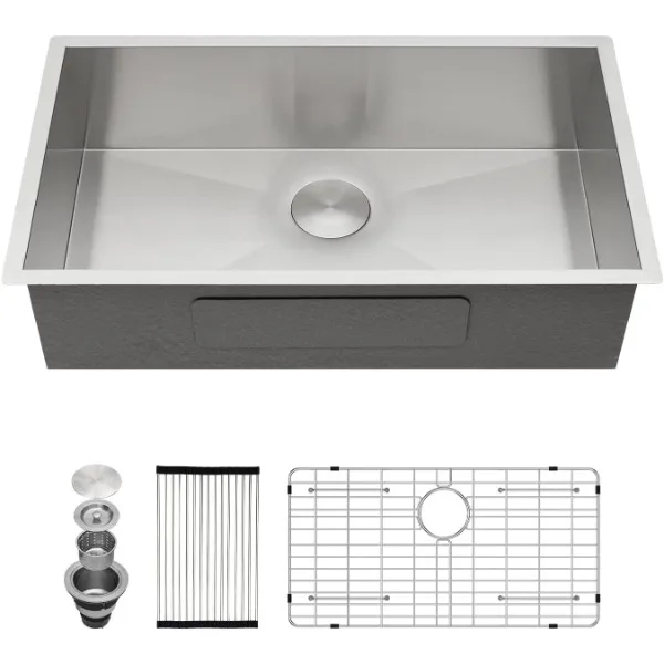 

Kichae 32 Inch Undermoun Kitchen Sink Single Bowl Stainless Steel Undermount 16 Gauge Round Corner Modern Rectangular