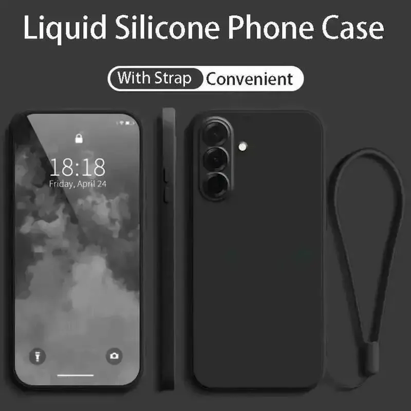 Premium Liquid Silicone Phone Case with Wrist Strap Lanyard - Protective Cover