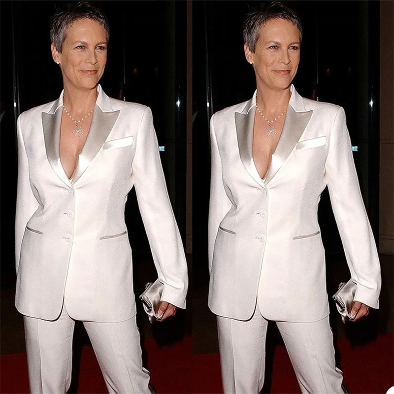 

костюм женский 2 Pieces Women Suits Designer Silver Lapel White Blazer+Pants Formal Business Tuxedos Wedding Prom Party Dress