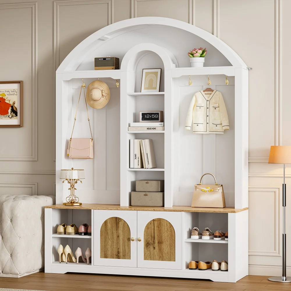 Multifunktionaler, platzsparender Eingangsschrank – robuster MDF-Kleiderschrank mit Schuhregal, Regalen und Haken, modernes, elegantes Design – Detail 5
