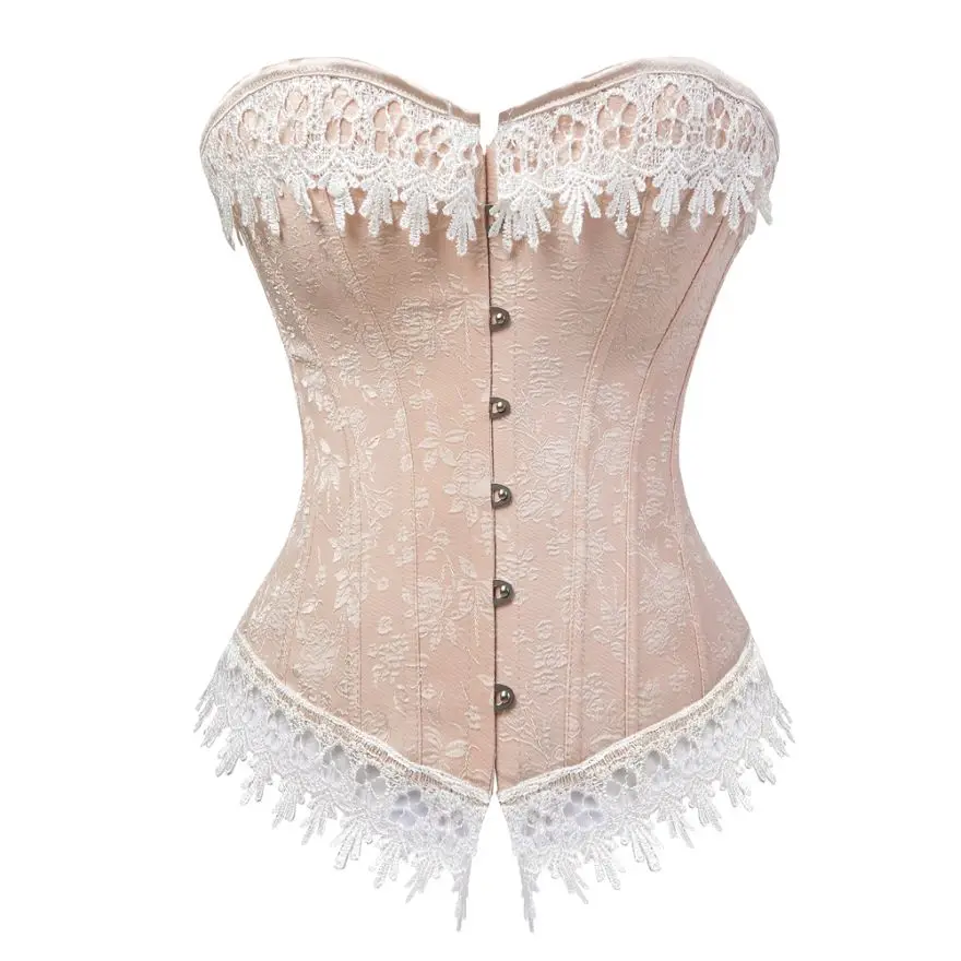 

Pink Corset Top For Women Plus Size Vintage Floral Lace Up Overbust Lingerie Plus Size Victorian Burlesque Body Shaper Bustier