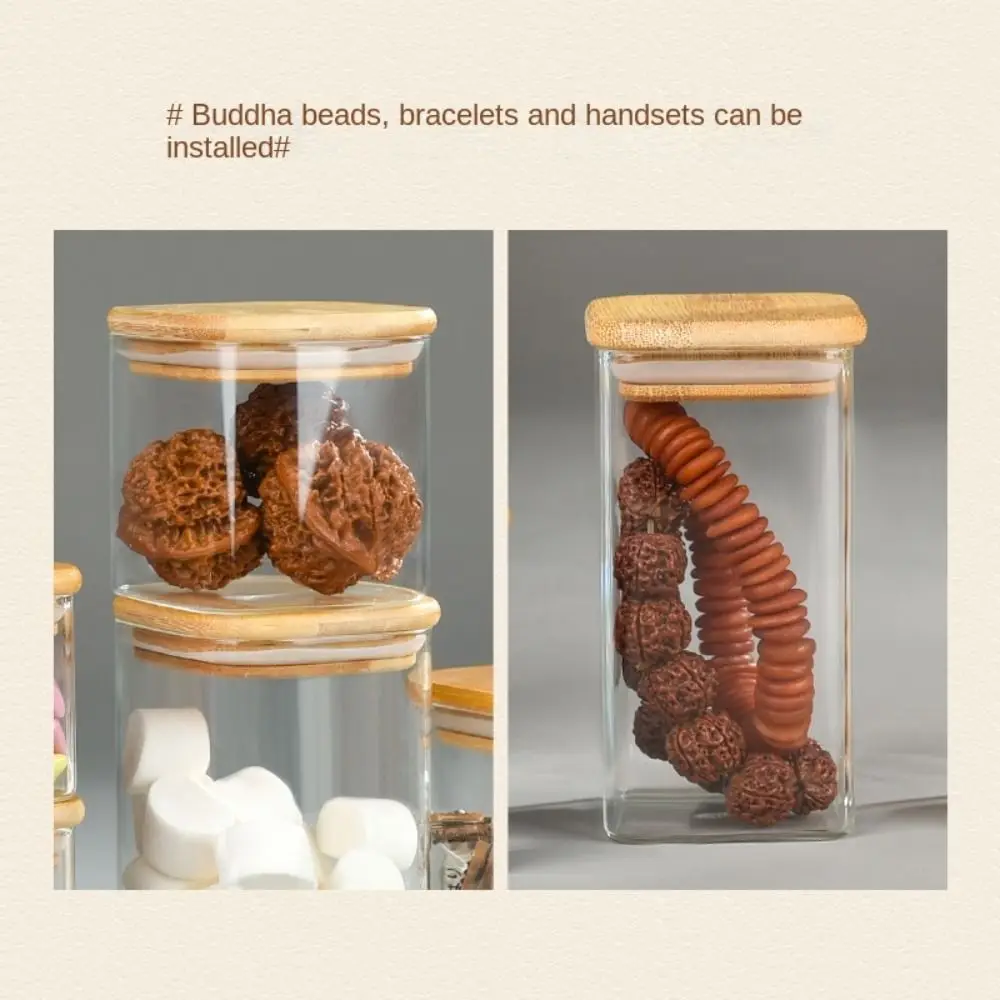 Description Picture 5 of itemGlass Sealed Jar with Bamboo Lid Spice Jars Transparent Split Bottle Storage Tank Snack Candy Storage Jar