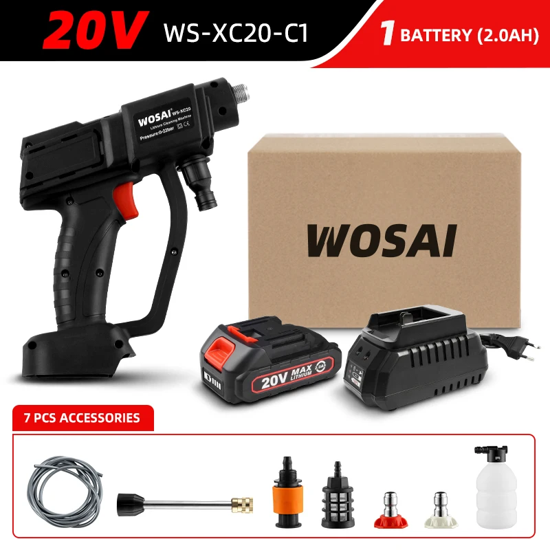  WOSAI 20V Electric Car Washer Gun Wireless High Pressure Cleaner Foam Multi-function Nozzle Protable Car Wash Garden Spray 