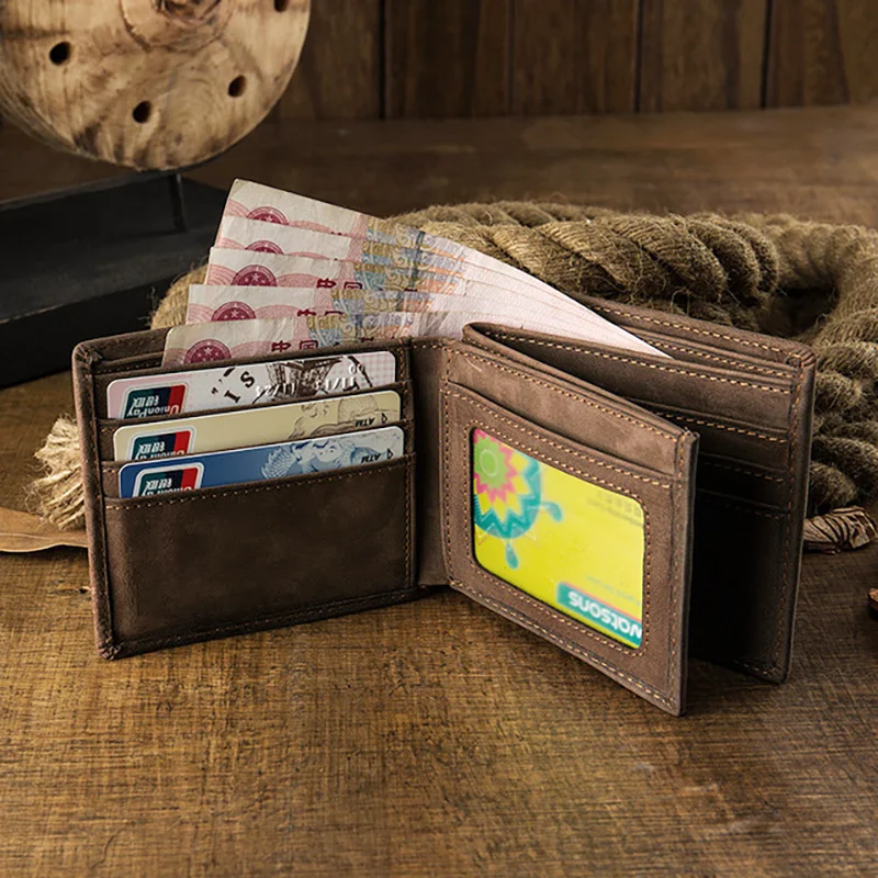 

AETOO Cowhide men's short wallet, retro men's leather wallet, multi-card pocket wallet