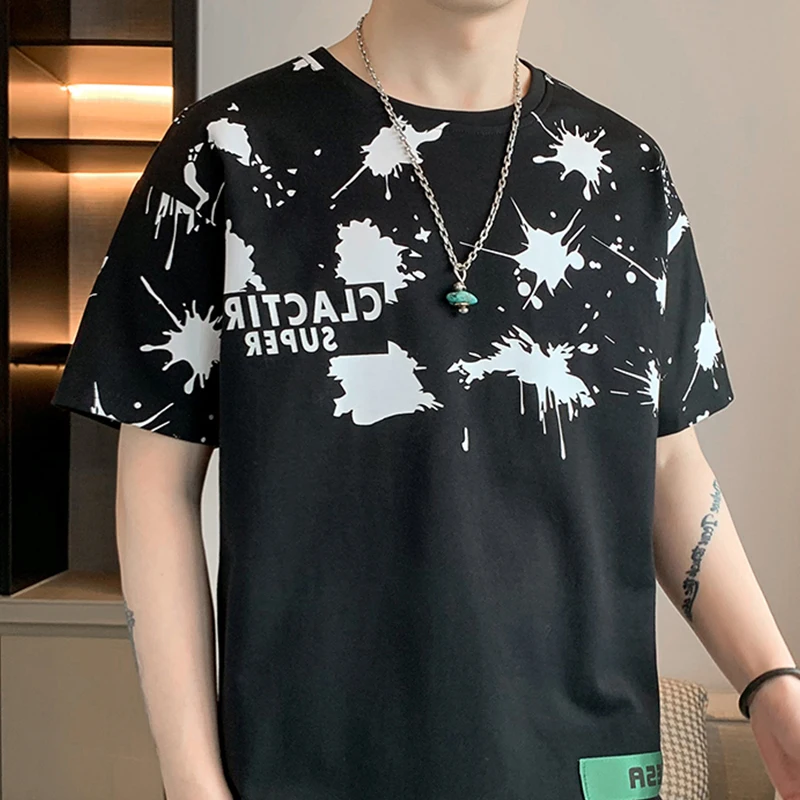 

2024 Summer American T Shirts Men Oversized Letter Print Loose Tops Ins Streetwear Men Clothing Hip Hop Fashion Brand Tee Shirts