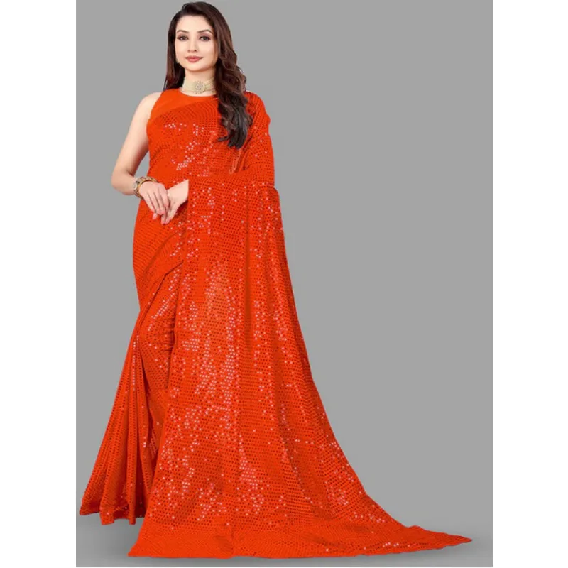 

Orange Sequin Georgette Party Wear Saree Collection with Shirt Dress