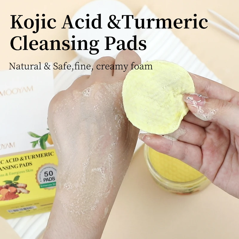 Turmeric Kojic Acid Cleansing Pads Exfoliating Deep Cleansing 50 Pcs Exfoliates Skin Pads Facial Clean Sponge 5